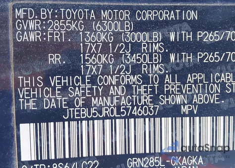 2020 Toyota 4Runner Trd Off Road Premium z USA, uszkodzony, nr VIN JTEBU5JR0L5746037